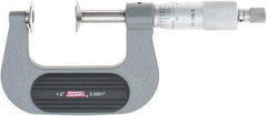 SPI - 1 to 2", Ratchet Stop Thimble, Mechanical Disc Micrometer - 0.0002" Accuracy, 0.79" Disc, 0.0001" Resolution, 0.31" Spindle Diam, Steel Face, NIST Traceability Certification Included - Americas Industrial Supply