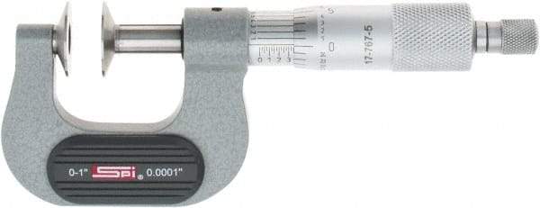 SPI - 0 to 1", Ratchet Stop Thimble, Mechanical Disc Micrometer - 0.0001" Accuracy, 0.79" Disc, 0.0001" Resolution, 0.31" Spindle Diam, Steel Face, NIST Traceability Certification Included - Americas Industrial Supply