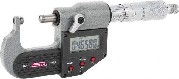 SPI - Electronic, 0 to 1" Measurement, Painted Finish Carbide Face Ball Anvil Micrometer - 0.00005" Graduation, Ratchet Stop Thimble - Americas Industrial Supply