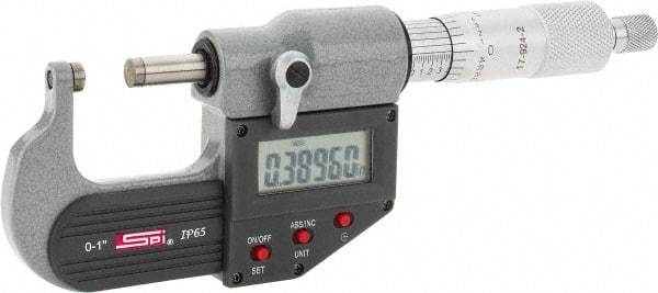 SPI - Electronic, 0 to 1" Measurement, Painted Finish Carbide Face Ball Anvil Micrometer - 0.00005" Graduation, Ratchet Stop Thimble - Americas Industrial Supply