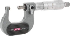 SPI - Mechanical, 0 to 1" Measurement, Painted Finish Carbide Face Ball Anvil Micrometer - 0.0001" Graduation, Ratchet Stop Thimble - Americas Industrial Supply