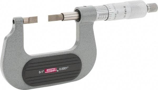 SPI - 0" to 1" Mechanical Painted Blade Micrometer - 0.0001" Accuracy, 0.03" Blade Thickness, Ratchet Stop Thimble - Americas Industrial Supply