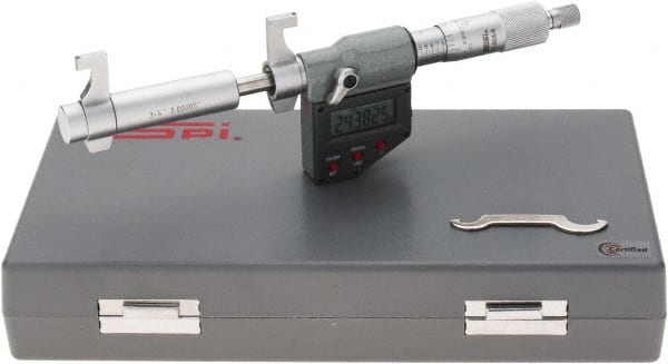 SPI - 3 to 4" Range, 0.00005" Resolution, Ratchet Stop Thimble, Electronic Inside & Tubular Micrometer - Americas Industrial Supply