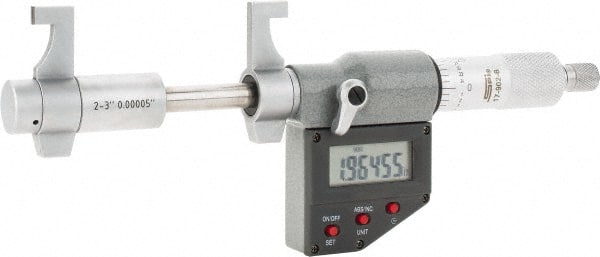 SPI - 2 to 3" Range, 0.00005" Resolution, Ratchet Stop Thimble, Electronic Inside & Tubular Micrometer - Americas Industrial Supply