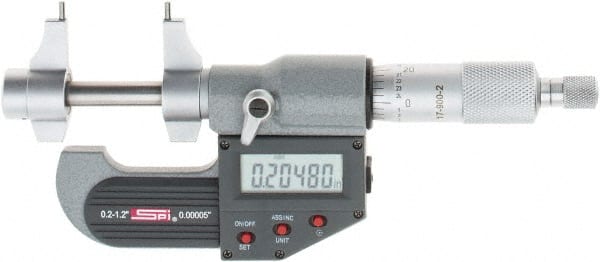 SPI - 0.2 to 1.2" Range, 0.00005" Resolution, Ratchet Stop Thimble, Electronic Inside & Tubular Micrometer - Americas Industrial Supply