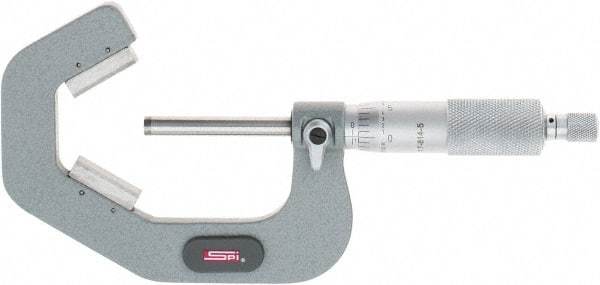 SPI - 1 to 2 Inch Measurement, 3 Flutes Measured, Ratchet Stop Thimble, Mechanical V Anvil Micrometer - 0.0002 Inch Accuracy, Carbide Face - Americas Industrial Supply
