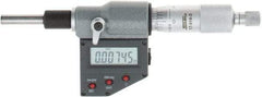 SPI - 0 to 25mm Range, 6.5mm Spindle Diameter, 28.5mm Spindle Length, 160mm OAL, Electronic Micrometer Head - 0.00005" Resolution, 0.0001" Accuracy, Carbide Measuring Face, Data Output - Americas Industrial Supply