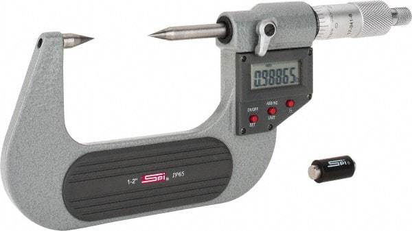 SPI - 1 to 2 Inch, Ratchet Stop, Electronic Point Micrometer - Accurate up to 0.0002 Inch, 30° Point Angle - Americas Industrial Supply