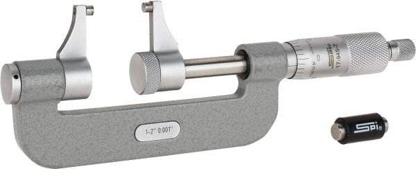 SPI - 1 to 2" Range, 0.001" Graduation, Mechanical Outside Micrometer - Ratchet Stop Thimble, Accurate to 0.00025" - Americas Industrial Supply