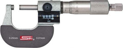 SPI - 0 to 25mm Range, 0.01mm Graduation, Mechanical Outside Micrometer - Ratchet Stop Thimble, 24mm Throat Depth, Accurate to 0.004mm, Digital Counter - Americas Industrial Supply