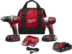 Milwaukee Tool - 18 Volt Cordless Tool Combination Kit - Includes Compact Drill/Driver & Impact Driver, Lithium-Ion Battery Included - Americas Industrial Supply