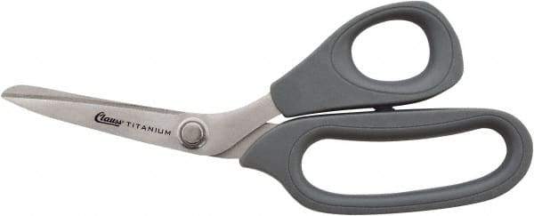 Clauss - 2-1/2" LOC, 8" OAL Stainless Steel High Leverage Scissors - Ambidextrous, Full Serrated, Glass-Filled Nylon Bent Handle, For Cutting, Kevlar - Americas Industrial Supply