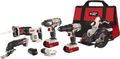 Porter-Cable - 20 Volt Cordless Tool Combination Kit - Includes Drill/Driver, Circular Saw, Reciprocating Saw, Oscillating Tool & Flashlight, Lithium-Ion Battery Included - Americas Industrial Supply