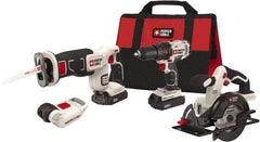 Porter-Cable - 20 Volt Cordless Tool Combination Kit - Includes 1/2" Drill/Driver, 5-1/2" Circular Saw, Compact Reciprocating Saw & Work Light, Lithium-Ion Battery Included - Americas Industrial Supply