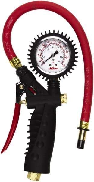 Milton - 0 to 230 psi Dial Straight Tire Pressure Gauge - 15' Hose Length - Americas Industrial Supply