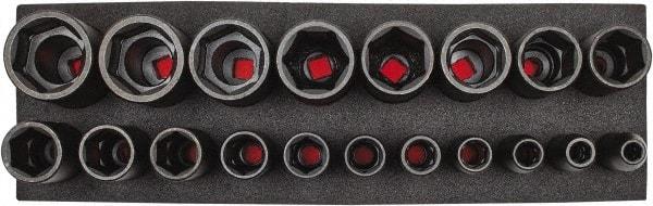 Proto - 19 Piece 1/2" Drive Black Finish Deep Well Socket Set - 6 Points, 3/8" to 1-1/2" Range, Inch Measurement Standard - Americas Industrial Supply