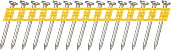 DeWALT - 13 Gauge 0.102" Shank Diam 1-1/4" Long Concrete Nails for Power Nailers - Steel, Zinc Finish, Smooth Shank, Angled Stick Plastic Collation, Round Head - Americas Industrial Supply