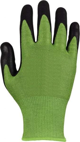PRO-SAFE - Size XL (10), ANSI Cut Lvl A3, Micro-Foam Nitrile Coated Dyneema Diamond HPPE liner Cut Resistant Gloves - Palm & Fingers Coated, Knit Wrist, Green, Paired - Americas Industrial Supply