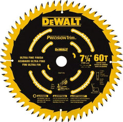 DeWALT - 7-1/4" Diam, 5/8" Arbor Hole Diam, 60 Tooth Wet & Dry Cut Saw Blade - Tungsten Carbide-Tipped, Smooth Action, Standard Round Arbor - Americas Industrial Supply