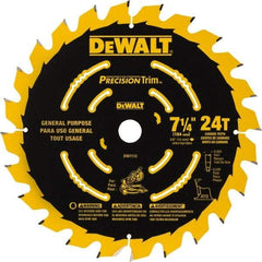 DeWALT - 7-1/4" Diam, 5/8" Arbor Hole Diam, 24 Tooth Wet & Dry Cut Saw Blade - Tungsten Carbide-Tipped, Smooth Action, Standard Round Arbor - Americas Industrial Supply