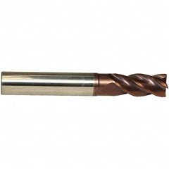 Emuge - 1/4" Diam, 17/32" LOC, 4 Flute Solid Carbide Roughing & Finishing End Mill - TiAlN Finish, 2-1/4" OAL, 1/4" Shank Diam, Cylindrical Shank, 38° Helix, Centercutting, Long Length - Americas Industrial Supply