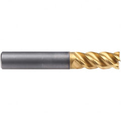 Emuge - 8mm Diam, 19mm LOC, 4 Flute Solid Carbide Roughing & Finishing End Mill - TiN/TiAlN Finish, 63mm OAL, 8mm Shank Diam, Cylindrical Shank, 45° Helix, Long Length - Americas Industrial Supply