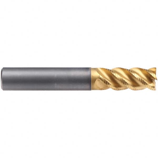 Emuge - 10mm Diam, 22mm LOC, 4 Flute Solid Carbide Roughing & Finishing End Mill - TiN/TiAlN Finish, 72mm OAL, 10mm Shank Diam, Cylindrical Shank, 45° Helix, Long Length - Americas Industrial Supply