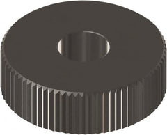 Made in USA - 5/8" Diam, 90° Tooth Angle, Beveled Face, Form Type Cobalt Straight Knurl Wheel - 1/4" Face Width, 1/4" Hole, 128 Diametral Pitch, 0° Helix, Ferritic Nitrocarburizing Finish, Series GK - Exact Industrial Supply