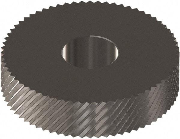 Made in USA - 1" Diam, 90° Tooth Angle, 16 TPI, Standard (Shape), Form Type Cobalt Right-Hand Diagonal Knurl Wheel - 0.236" Face Width, 5/16" Hole, Circular Pitch, 30° Helix, Ferritic Nitrocarburizing Finish, Series OS - Exact Industrial Supply