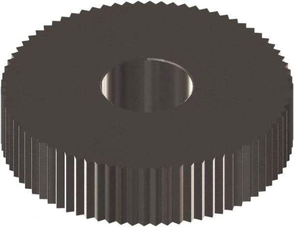 Made in USA - 1" Diam, 90° Tooth Angle, 16 TPI, Standard (Shape), Form Type Cobalt Straight Knurl Wheel - 0.236" Face Width, 5/16" Hole, Circular Pitch, 0° Helix, Ferritic Nitrocarburizing Finish, Series OS - Exact Industrial Supply