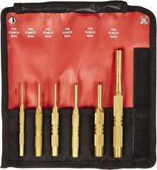 Mayhew - 6 Piece, 3 to 10mm, Pin Punch Set - Round Shank, Brass, Comes in Kit Bag - Americas Industrial Supply