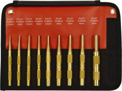 Mayhew - 9 Piece, 1.5 to 10mm, Pin Punch Set - Round Shank, Brass, Comes in Kit Bag - Americas Industrial Supply