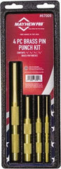 Mayhew - 4 Piece, 1/8 to 7/16", Pin Punch Set - Round Shank, Brass, Comes in Kit Bag - Americas Industrial Supply