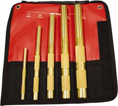 Mayhew - 5 Piece, 1/4 to 3/4", Drift Punch Set - Round Shank, Brass, Comes in Kit Bag - Americas Industrial Supply