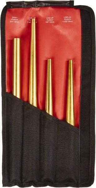 Mayhew - 4 Piece, 3/4 to 7/16", X-Long Punch - Round Shank, Brass, Comes in Kit Bag - Americas Industrial Supply