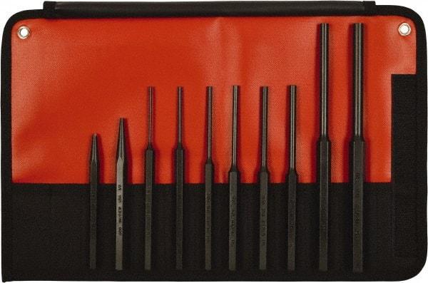 Mayhew - 10 Piece, 1/8 to 3/8", Assorted Brass Punch Kit - Hex Shank, Steel, Comes in Kit Bag - Americas Industrial Supply