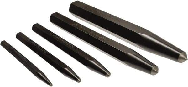 Mayhew - 5 Piece, 3/32 to 3/8", Center Punch Set - Hex Shank, Steel, Comes in Pouch - Americas Industrial Supply