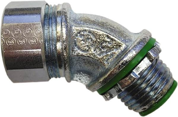 Anaconda Sealtite - 3/4" Trade, Zinc Plated Steel Threaded 45° Liquidtight Conduit Connector - Insulated - Americas Industrial Supply