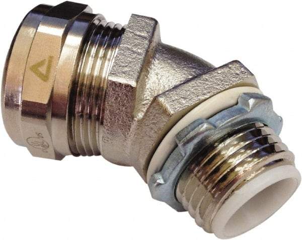 Anaconda Sealtite - 3/8" Trade, Nickel Plated Brass Threaded Angled Liquidtight Conduit Connector - Partially Insulated - Americas Industrial Supply