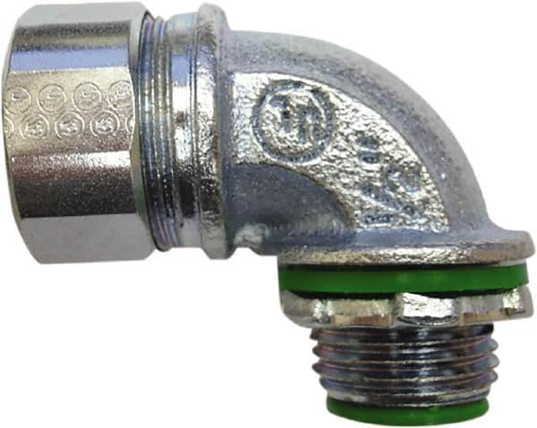 Anaconda Sealtite - 3/4" Trade, Zinc Plated Steel Threaded Angled Liquidtight Conduit Connector - Insulated - Americas Industrial Supply