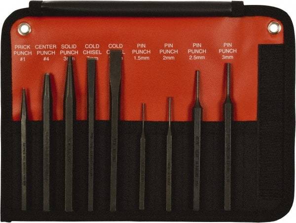 Mayhew - 9 Piece, 9/32 to 5/32", Pin Punch Set - Hex Shank, Steel, Comes in Kit Bag - Americas Industrial Supply