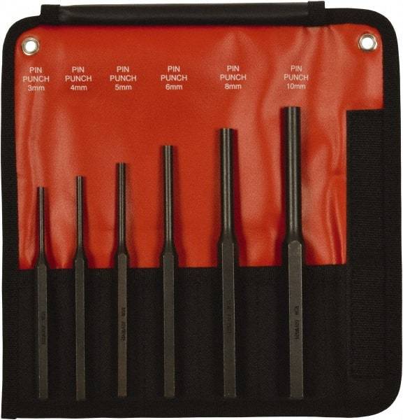 Mayhew - 6 Piece, 3 to 10mm, Pin Punch Set - Hex Shank, Steel, Comes in Kit Bag - Americas Industrial Supply