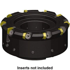 Kennametal - 8 Inserts, 80mm Cutter Diam, 1.09mm Max Depth of Cut, Indexable High-Feed Face Mill - 27mm Arbor Hole Diam, 49.97mm High, KCFM Toolholder, HDHN07008SR, SDHN1204ZZSN4W Inserts, Series KCFM - Americas Industrial Supply
