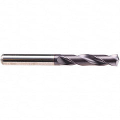 Emuge - 11.9mm 140° Spiral Flute Solid Carbide Screw Machine Drill Bit - TiAlN Finish, Right Hand Cut, 55mm Flute Length, 102mm OAL, Four Facet Point, Straight Shank - Americas Industrial Supply