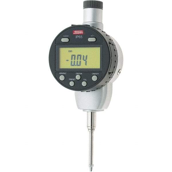 SPI - 0 to 1" Range, 0.0005" Graduation, Electronic Drop Inidicator - Flat & Lug Back, 0.0012" Accuracy, Digital Display, Inch & Metric - Americas Industrial Supply