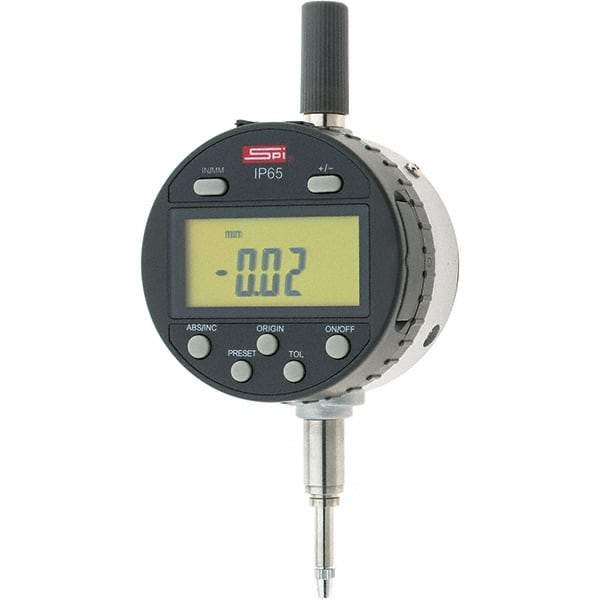 SPI - 0 to 1/2" Range, 0.0005" Graduation, Electronic Drop Inidicator - Flat & Lug Back, 0.0008" Accuracy, Digital Display, Inch & Metric - Americas Industrial Supply