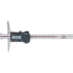 SPI - 0" to 150mm Stainless Steel Electronic Depth Gage - 0.02mm Accuracy, 0.01mm Resolution, 100mm Base Length, Hook Included - Americas Industrial Supply