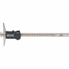 SPI - 0" to 200mm Stainless Steel Electronic Depth Gage - 0.03mm Accuracy, 0.01mm Resolution, 100mm Base Length, Hook Included - Americas Industrial Supply