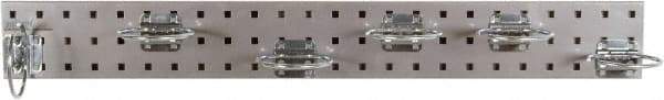 Triton - 4-1/2" Wide x 36" High Peg Board Strip - 1 Panel, 6 Hooks, Steel with Epoxy Coating, Silver - Americas Industrial Supply