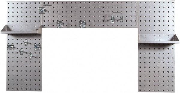 Triton - 30" Wide x 55" High Peg Board Strip - 3 Panels, 9 Hooks, Steel with Epoxy Coating, Silver - Americas Industrial Supply